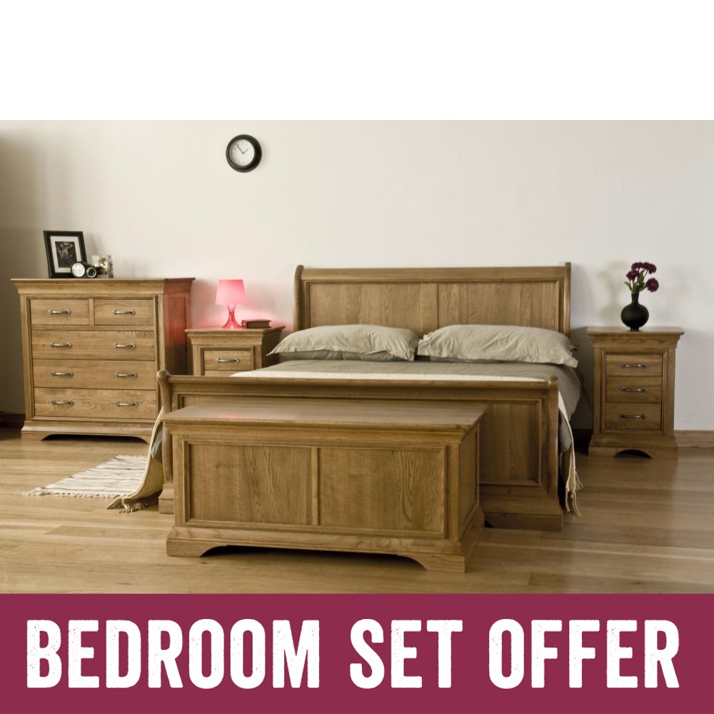 French Oak Super King Bed and Bedside Cabinets